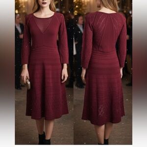 Rachel Roy Wine Red Netted Knit Dress